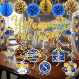 Welcome To The Team Banner Gold, Welcome Banner Circle Dots Garland Hanging Swirls Paper Flowers Honeycomb Balls, Welcom E Decorations For Employee Office Teacher Colleague Staff