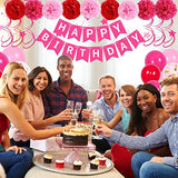 Hot Pink Birthday Decorations, Birthday Decorations For Women Girls With Happy Birthday Banner Rose Red Balloons For 1St 3Rd 13Th 16Th 18Th 21St 30Th 40Th 50Th, Valentines Day Decor For Girls Women