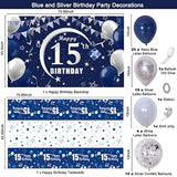15Th Birthday Decorations For Boys Girls - Navy Blue Birthday Decorations For Boys Girls Including Happy 15Th Birthday Decorations Backdrop Tablecloth Balloon Garland Kit -15Th Bday Decorations