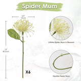 6Pcs Artificial Chrysanthemum Spring Flowers 4'' Fake Pincushion Flower Large Spider Mums Flowers For Home Vase Décor Centerpiece Wedding Bouquet (Green White)