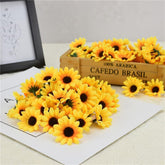 100Pcs Yellow Artificial Flower Heads Mini Fake Sunflower Decorative Fabric Flowers Craft Floral Embellishments For Wreaths Wedding Artificial Flowers, Artificial Plants And Flowers