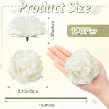 100 Pcs Flowers Long Stem Artificial Rose, 3.2 Inches Silk Rose Head Flowers Fake For Wedding Bridal Bouquet Independence Day Home Floral Diy Centerpieces Party Decoration (White)