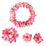 4Pcs Pink Hawaiian Leis With Green Leaves, Leis For Luau Party, Hula Dance Party, Set Of Pink Flower Leis, Photo Prop, Parties, Weddings And Events In Outdoors