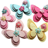 15Pcs New Padded Felt Butterfly Satin Ribbon Flowers Beads Appliques W