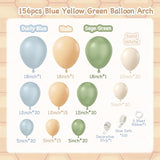 156 Piece Blue and Yellow Balloon Arch Kit with Green and White Balloons for Party Decor