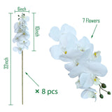 8 Pcs Artificial Phalaenopsis Flowers 32 Inch Artificial Orchid Flowers Fake Flowers Stem Plants For Home Décor (White)
