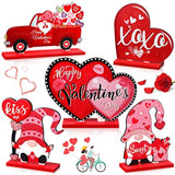 5 Pieces Valentine'S Day Wooden Table Sign Decoration Freestanding Table Centerpiece Sign Romantic Truck Heart Shape Home Decor Tiered Tray Gnome Valentines Day Accessories(Red)