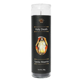 Vrinda Holy Death Santa Muerte 7-Day Glass Prayer Candle, Infused With Essential Oils, Voodoo, Hoodoo, Intention Candle, Magick, Wiccan, Pagan, Manifestation Jar Candle, 300G, Black