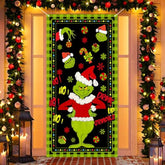 Green Christmas Decorations Door Cover Merry Christmas Door Cover 6 X 3Ft Black Buffalo Grid Flag Photography Banner Christmas Xmas Winter Holiday Home Kitchen