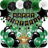 Birthday Decorations For Men Green And Black Party Decorations For Boy Happy Birthday Banner Fringe Curtains Confetti Latex Balloon Foil Balloon Party Supplies