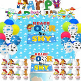 4th Birthday Party Set: "Reach Four the Sky" Banner, Cake Toppers, Balloons