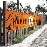 Large Happy Halloween Banner 98x19 Inch Pumpkin Graveyard Outdoor Decoration for Wall Yard Fence