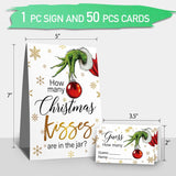 How Many Cristmas Kisses Are In The Jar Christmas Theme Party Sign, Snowflake Decorations Theme Party Game Card Kit (1 Sign & 50 Guessing Cards), Festive Activities Party Games Card-16