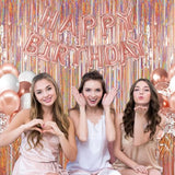 2Pack Rose Gold Foil Fringe Backdrops, Tinsel Curtains for Bachelorette & Party Decor