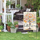 Hello Spring Garden Flag 12X18 Inch Double Sided Outside, Seasonal Flowers Tree Yard Outdoor Flag