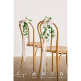 8Pcs Wedding Artificial Aisle Pew Flowers Chair Decorations Arrangements With Chiffon Ribbons Blush Pink Cream For Ceremony Chair Back Floral Decor Reception Church Party Outdoor