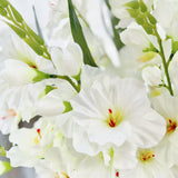 Pack Of 10 - Artificial Gladiolus Silk Orchids Flower Stems Fake Dendrobium Flowers Daffodils For Home Garden Party Wedding Decoration (White)