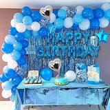 Blue Birthday Party Decorations Set With 38Pcs Balloons, Confetti, Foil Balloons, Fringe Curtains For Unisex Blue Themed Events