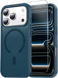 Dark Blue Wallet Case for iPhone 17 Pro with Card Holder and Screen Protector Military Grade Protection