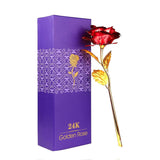 Creative Artificial 24K Gold Rose Flower Plastic Long Stem Real Rose Dipped In Gold With Gift Box For Mother'S Day, Valentine'S Day, Birthday, Anniversary, Thanksgiving Day (Red+Gold)