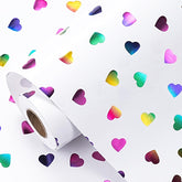 Valentines Wrapping Paper Roll, Hearts Printed Colorful Holographic Foil Design For Birthday, Anniversary, Baby Shower, Wedding Gift Wrapping, Mini Roll, 17In X 16.4Ft