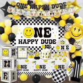 One Happy Dude Birthday Decorations, All-In-One 1St Supplies Decorations Boy, One Happy Dude Theme First Bday Supplies For Boy, Black And Yellow 1 Year Old Birthday Decorations