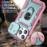 Case Compatible With Iphone 15 Pro Max, Shockproof Impact Resistant With Slide Lens Protective Cover Case For Iphone 15 Pro Max 6.7 Inch (Pink Green)