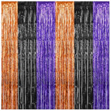 4 Pack Black Purple Orange Foil Fringe Curtains 3.2x8.2ft Backdrop Party Decorations