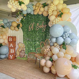 132Pcs Blue Balloon Arch Kit with Brown Accents for Baby Shower or Boy Birthday