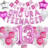 Hot Pink 13th Birthday Decorations for Girls with Banner & Balloons