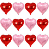 12 Pcs Red And Pink Heart Balloons - 18 Inch, Heart Foil Balloons Love Balloon Valentines Day Balloon For Wedding Engagement Birthday Party Bridal Shower Decorations