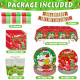 122Pcs Christmas Birthday Party Decorations Christmas Birthday Supplies Tableware Set With Plates Napkins Christmas Tableware For Christmas Party Decorations Happy Holidays Decorations