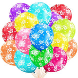 100 Pcs Hawaiian Luau Balloons Flower Printed Latex Hibiscus Balloons