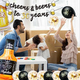30th Birthday Decor - Gold 30 Balloons, Cheers Banner & Fringe Curtains