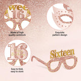 Sweet 16 Birthday Glasses: Pink & Rose Gold Photo Booth Props (24PCS Set)