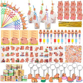 146 Pcs Capybara Party Favors Included Drinking Straws Cups Notepads 4 In 1 Pens Keychains Gift Tags Slap Bracelets Temporary Tattoo Sticker And Twist Ties For Capybara Birthday Party Supplies