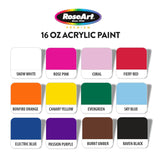 RoseArt acrylic Paint Set – Set of 12 Vibrant Colors in 16oz Bottles