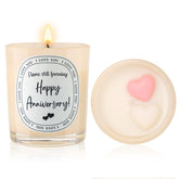 Happy Anniversary Candle – Anniversary Wedding Gifts For Couple, Him, Her, Boyfriend, Girlfriend, Wife, Husband - 6Oz Lavender Beige Soy Wax Candle Burns 35 Hours
