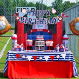 3 Pcs Blue Baseball Banner, Pre-Strung Happy Birthday Bunting for Boys' Party Decor