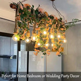 Artificial Flower Garland With 20 Led String Lights, 6Ft Hanging Rose Flower Vine Garland Decorations For Garden Wedding Flower Table Decor Birthday Party Indoor Bedroom Wall Room