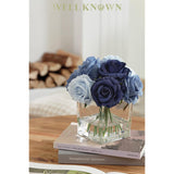Rose Artificial Flowers In Vase With Faux Water, Silk Rose Table Centerpieces For Home Coffee Table Decor, Fake Roses Flower Arrangements For Office Hotel Lavatory Decor (Blue)