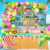 Hawaiian Luau Party Decorations Set – Tropical Summer Beach & Pool Party Supplies with Aloha Backdrop, Balloon Arch Kit, and Palm Tree Foil Balloons