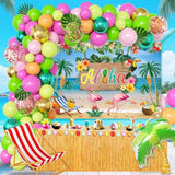 Hawaiian Luau Party Decorations Set – Tropical Summer Beach & Pool Party Supplies with Aloha Backdrop, Balloon Arch Kit, and Palm Tree Foil Balloons