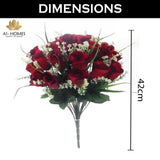 16" Artificial Silk Red Rose Bush With Gyp & Foliage 24 Flower Heads- Wedding Grave Home Decoration (1, Red With Gyp)