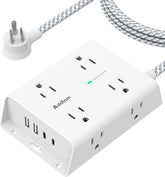 Surge Protector Power Strip 8 Wide Outlets 4 USB Ports 2 USB C 5FT Flat Plug Wall Mount White