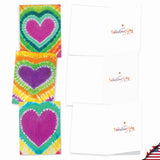 - 20 Assorted Valentine'S Day Cards Bulk (4 X 5.12 Inch) - Boxed Greetings (10 Designs, 2 Each) - Tie-Dye Hearts Am9162Vdg-B2X10