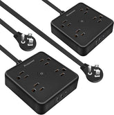 Ultra Flat Plug Power Strip 2 Pack 4 Outlets 3 USB Ports USB C 6FT Extension Cord Black