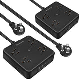 Ultra Flat Plug Power Strip 2 Pack 4 Outlets 3 USB Ports USB C 6FT Extension Cord Black