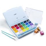 Gouache Paints Set With 3 Paint Brushes, 24 Colors, 30G, Jelly Cup Design, Non Toxic Paint For Canvas And Paper, Art Supplies For Professionals (Ice Blue Case)