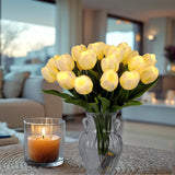 20Pcs Led Lighted Artificial Flowers Tulip Lamp Real Touch Tulips Faux Flower Lights For Valentine'S Day And Easter Home Kitchen Wedding Dining Table Decor(White)
